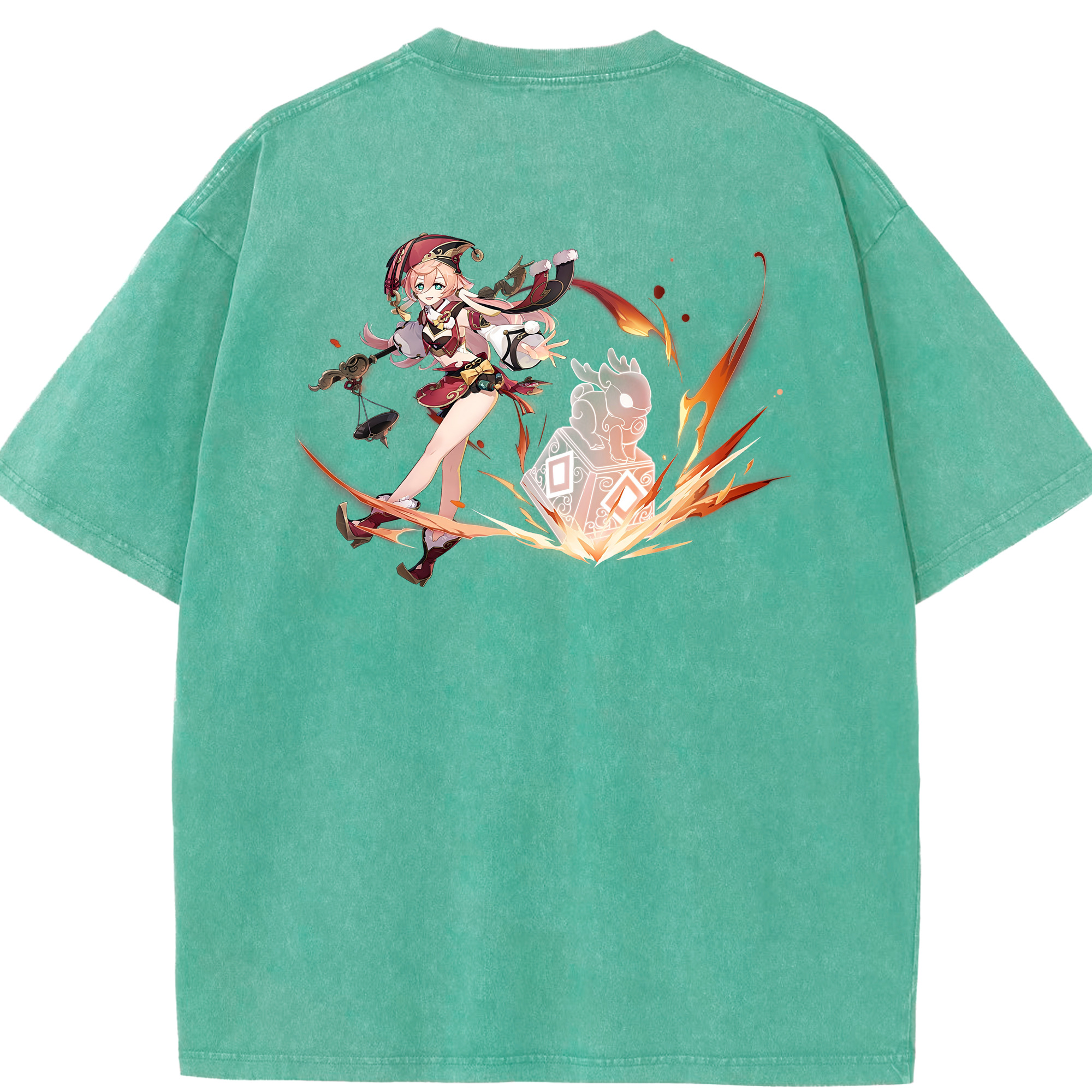 げんし神 ヤンフェイ genshin Yanfei 綿100% ヴィンテージ風 半袖Tシャツ（背面プリント）